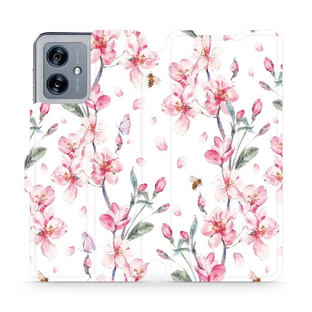 Handyhülle mit klappe für Motorola Moto G54 5G, Mobiwear Book, Rosa Frühling
