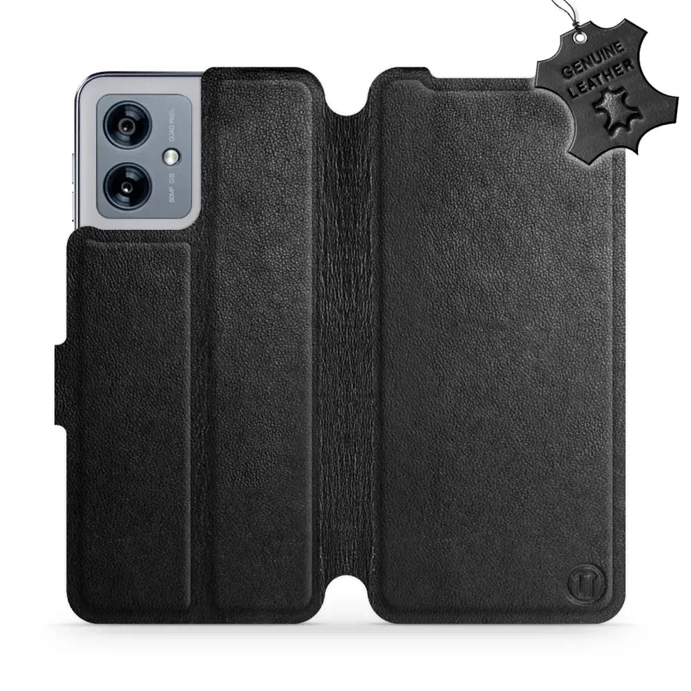 Echtleder Handyhülle für Motorola Moto G54 5G, Mobiwear Leather, Schwarz