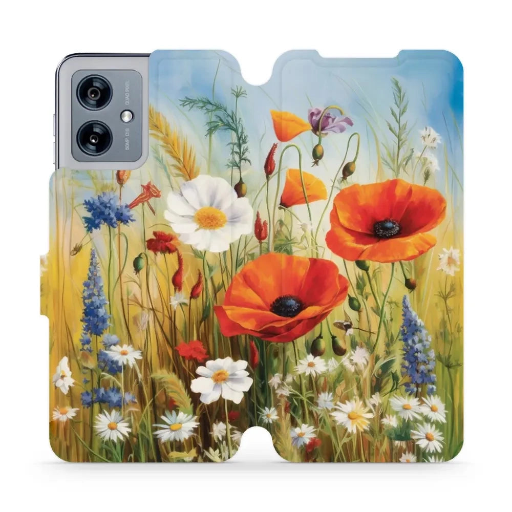 Handyhülle mit klappe für Motorola Moto G54 5G, Mobiwear Book, Wiesenblumen