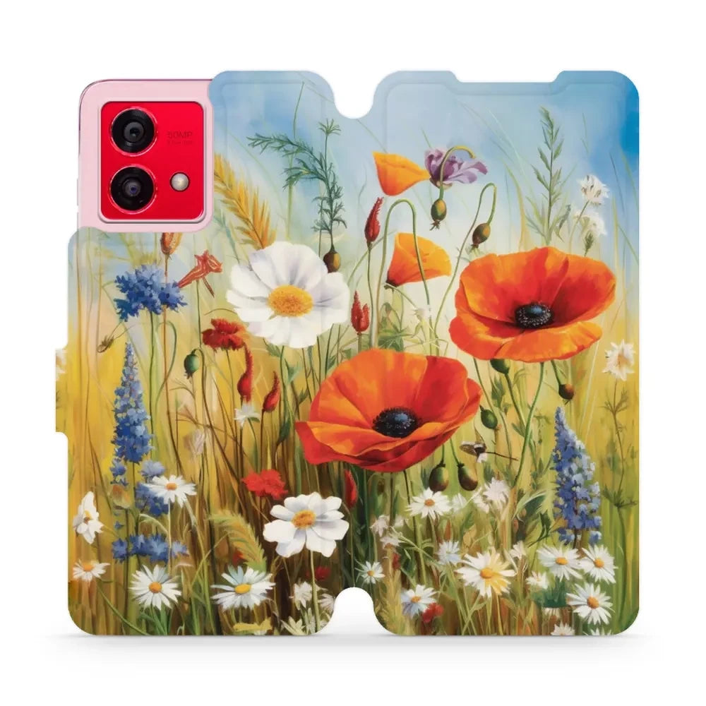 Handyhülle mit klappe für Motorola Moto G84 5G, Mobiwear Book, Wiesenblumen