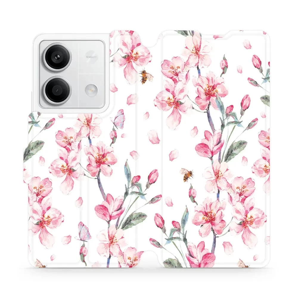 Handyhülle mit klappe für Xiaomi Redmi Note 13 5G, Mobiwear Book, Rosa Frühling