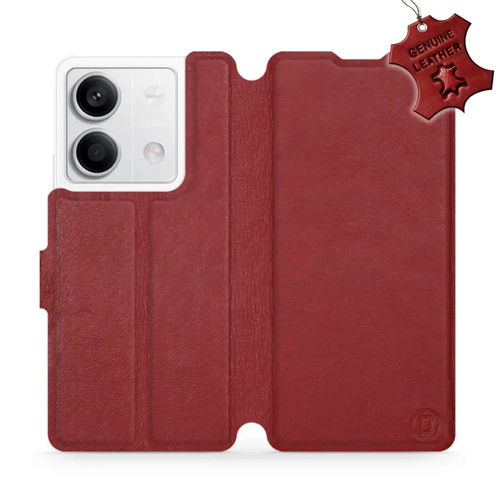 Echtleder Handyhülle für Xiaomi Redmi Note 13 5G, Mobiwear Leather, Dunkelrot