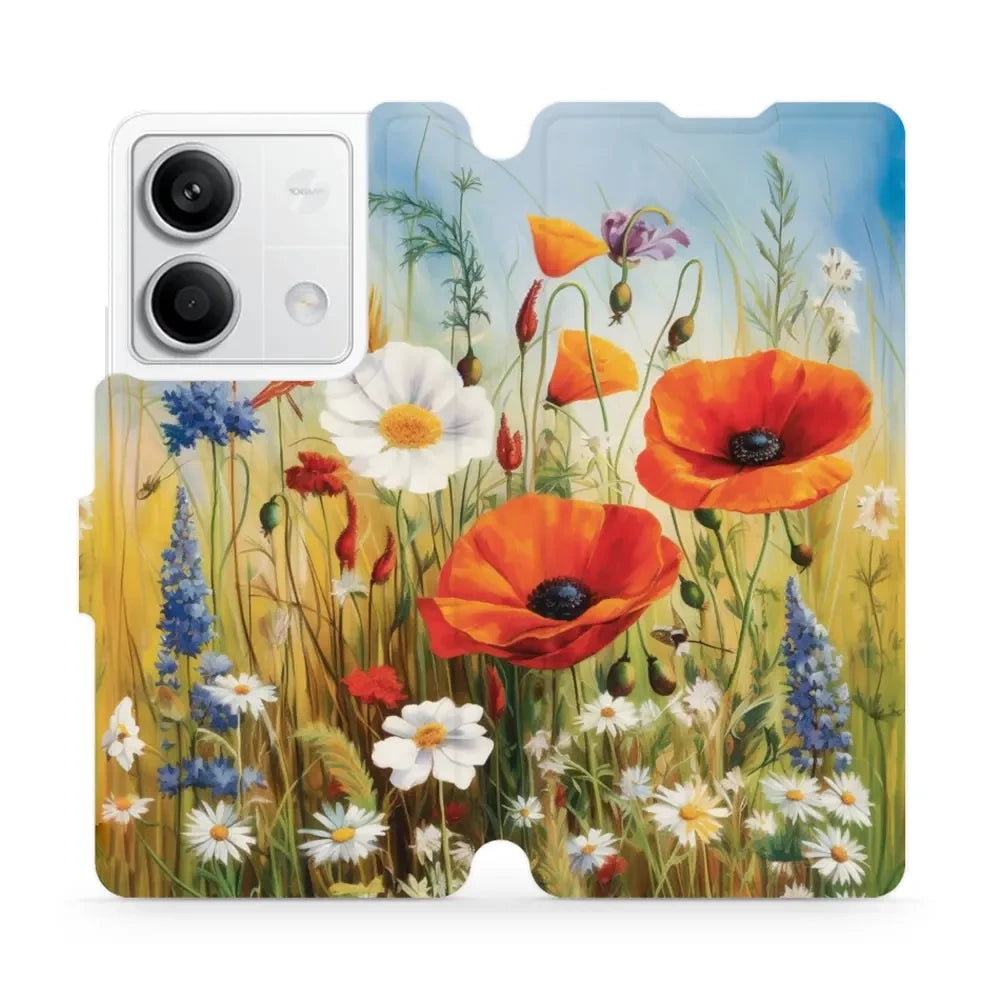 Handyhülle mit klappe für Xiaomi Redmi Note 13 5G, Mobiwear Book, Wiesenblumen