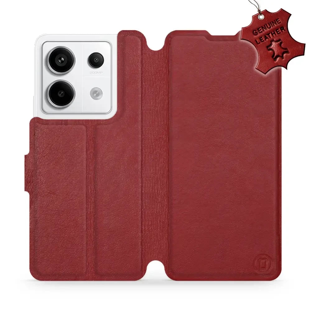 Echtleder Handyhülle für Xiaomi Redmi Note 13 Pro 5G, Mobiwear Leather, Dunkelrot