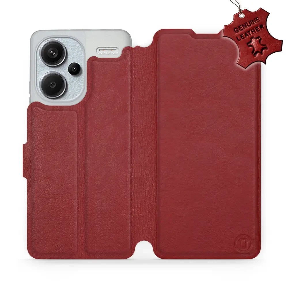 Echtleder Handyhülle für Xiaomi Redmi Note 13 Pro Plus 5G, Mobiwear Leather, Dunkelrot