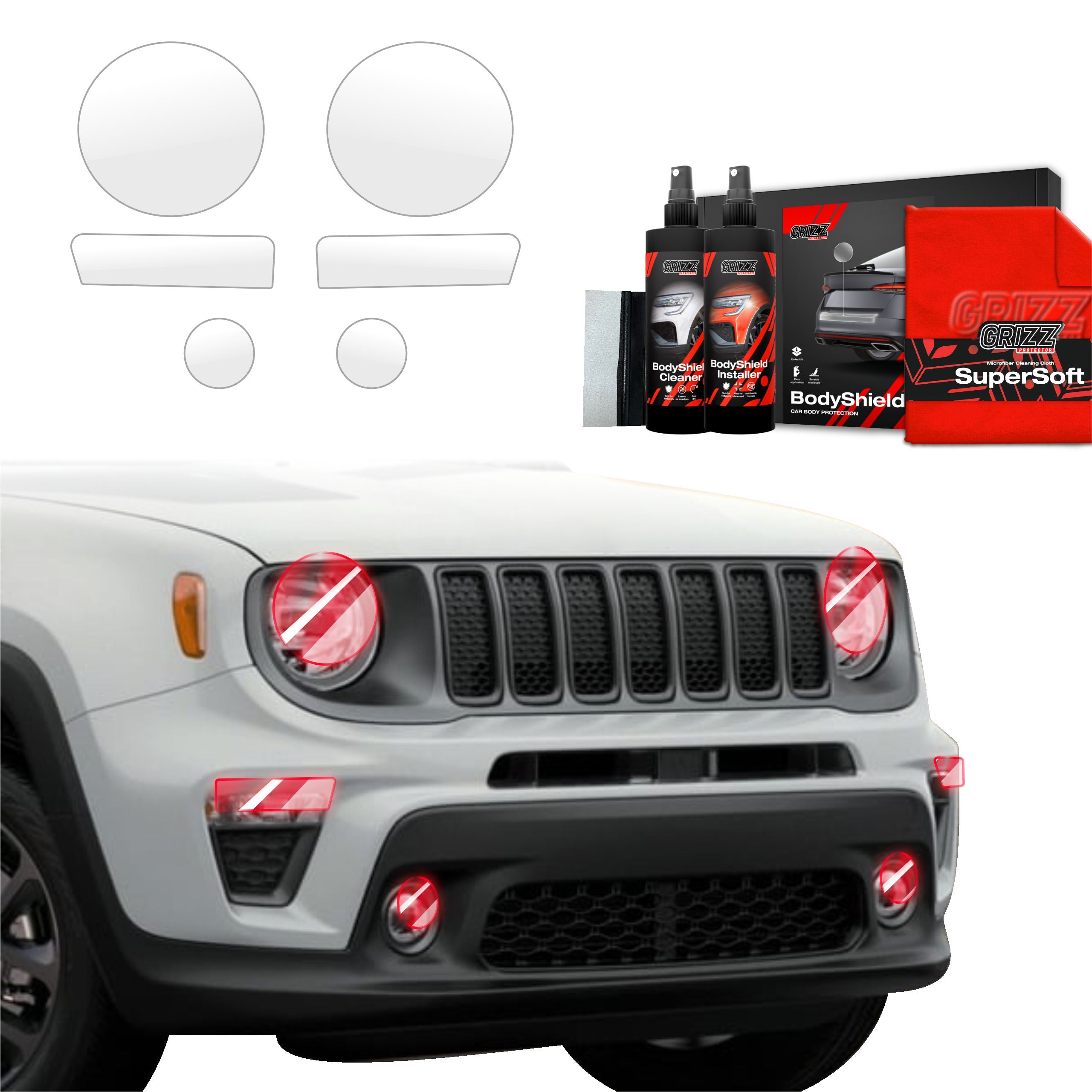 6in1 Schutzfolie Grizz Protector für Scheinwerfer - Jeep Renegade (2022- 2025)(2015- 2019)