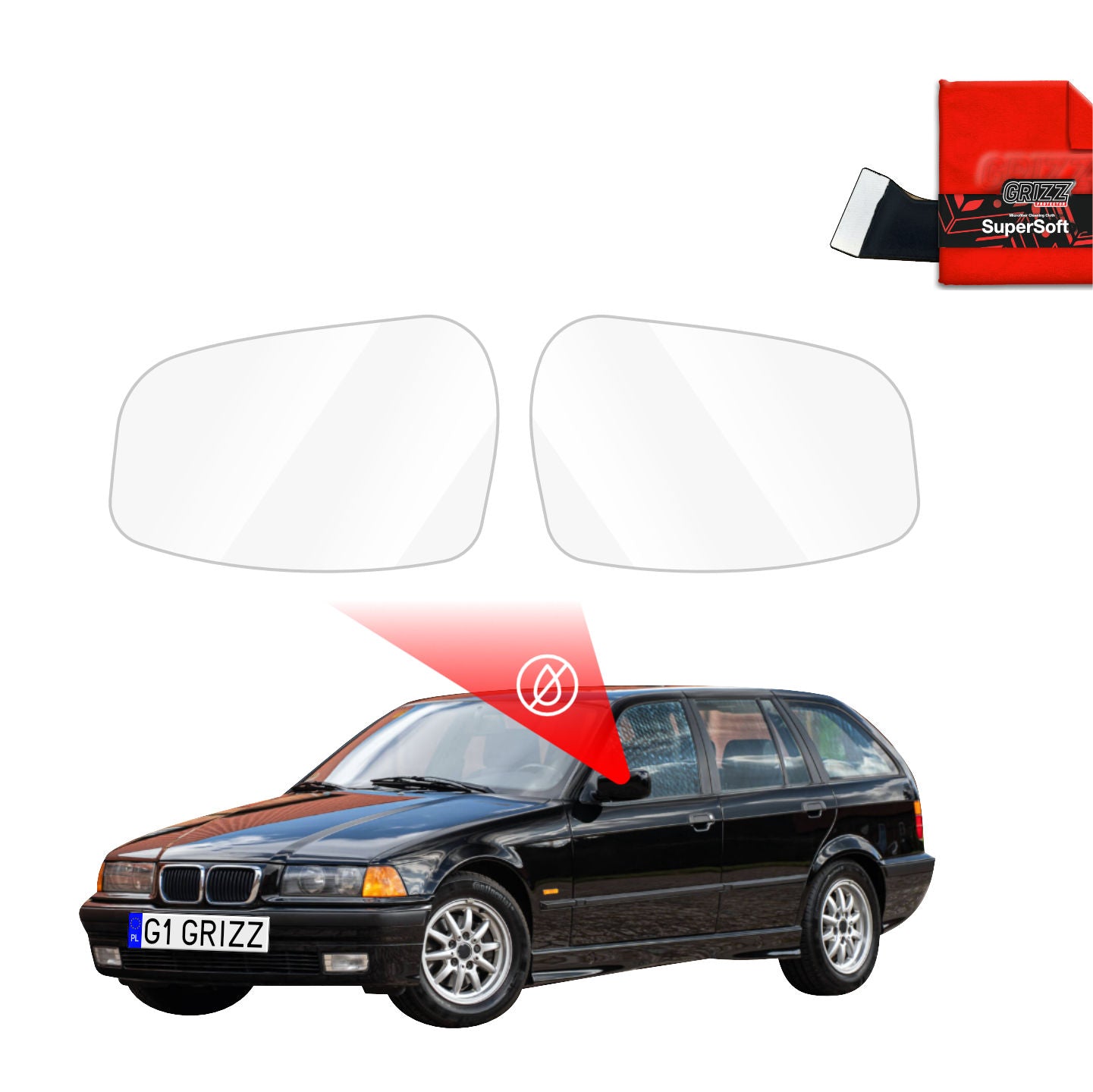 Regenschutzfolie Grizz Protector für Außenspiegel - BMW 3 E36 Kombi (1990-1999)
