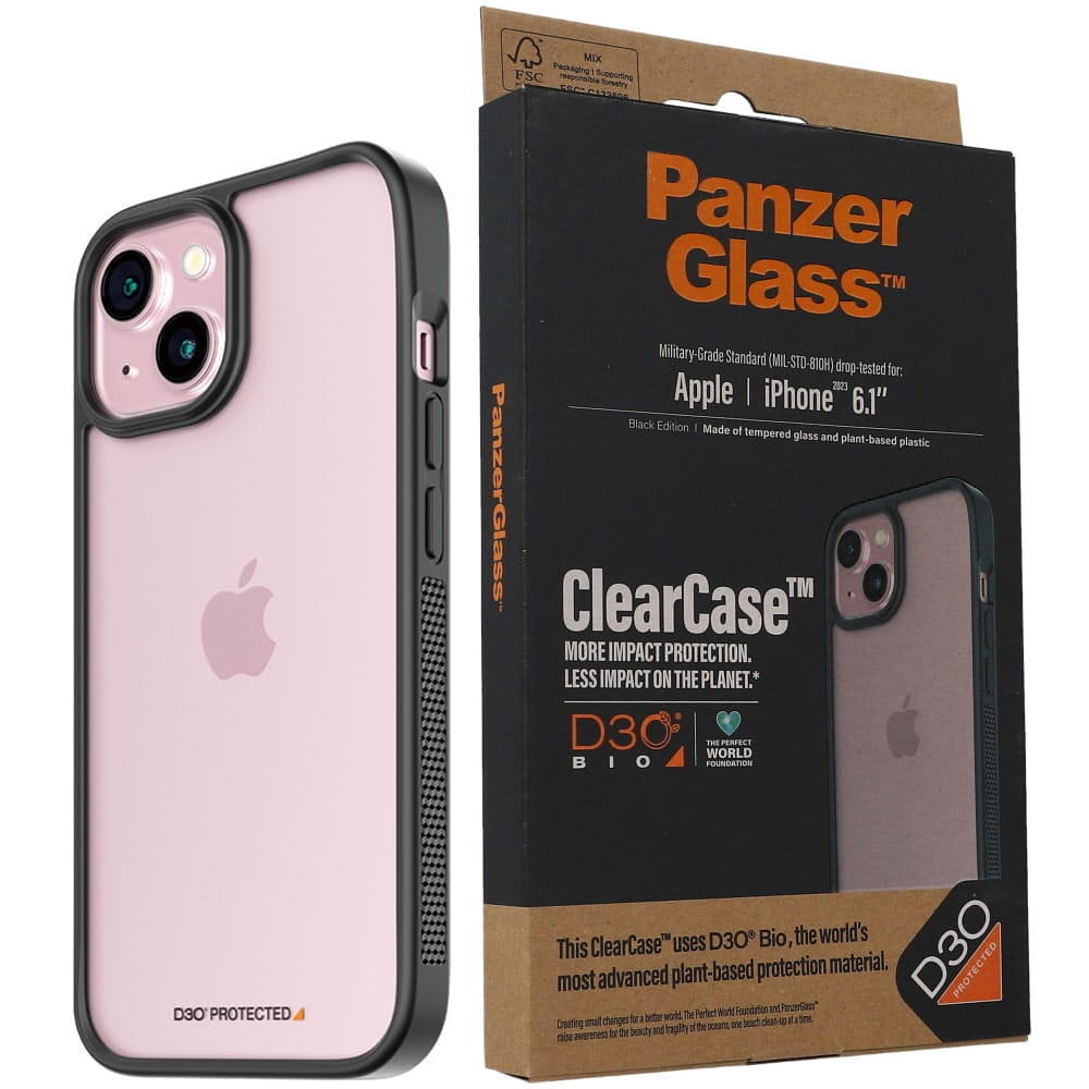 Antibakterielle Schutzhülle PanzerGlass ClearCase für Apple iPhone 15,Schwarz