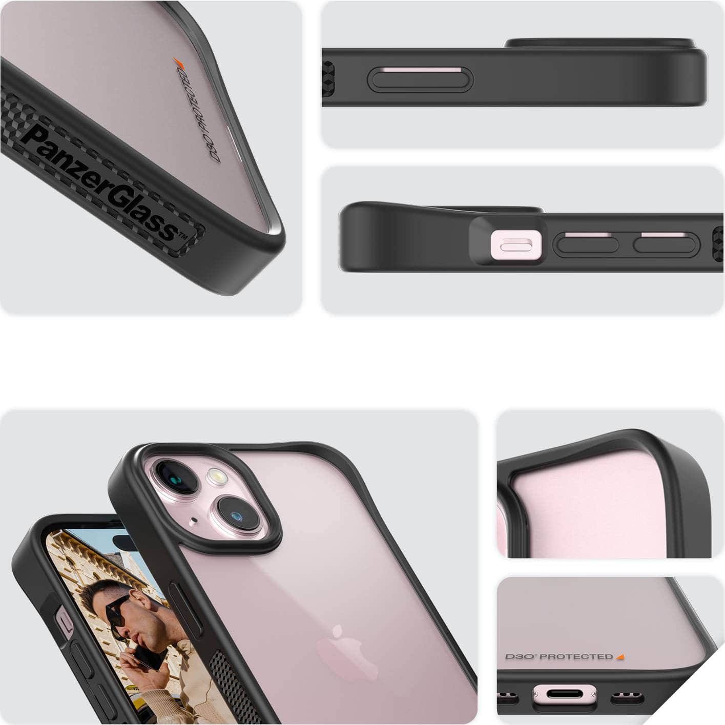 Antibakterielle Schutzhülle PanzerGlass ClearCase für Apple iPhone 15,Schwarz