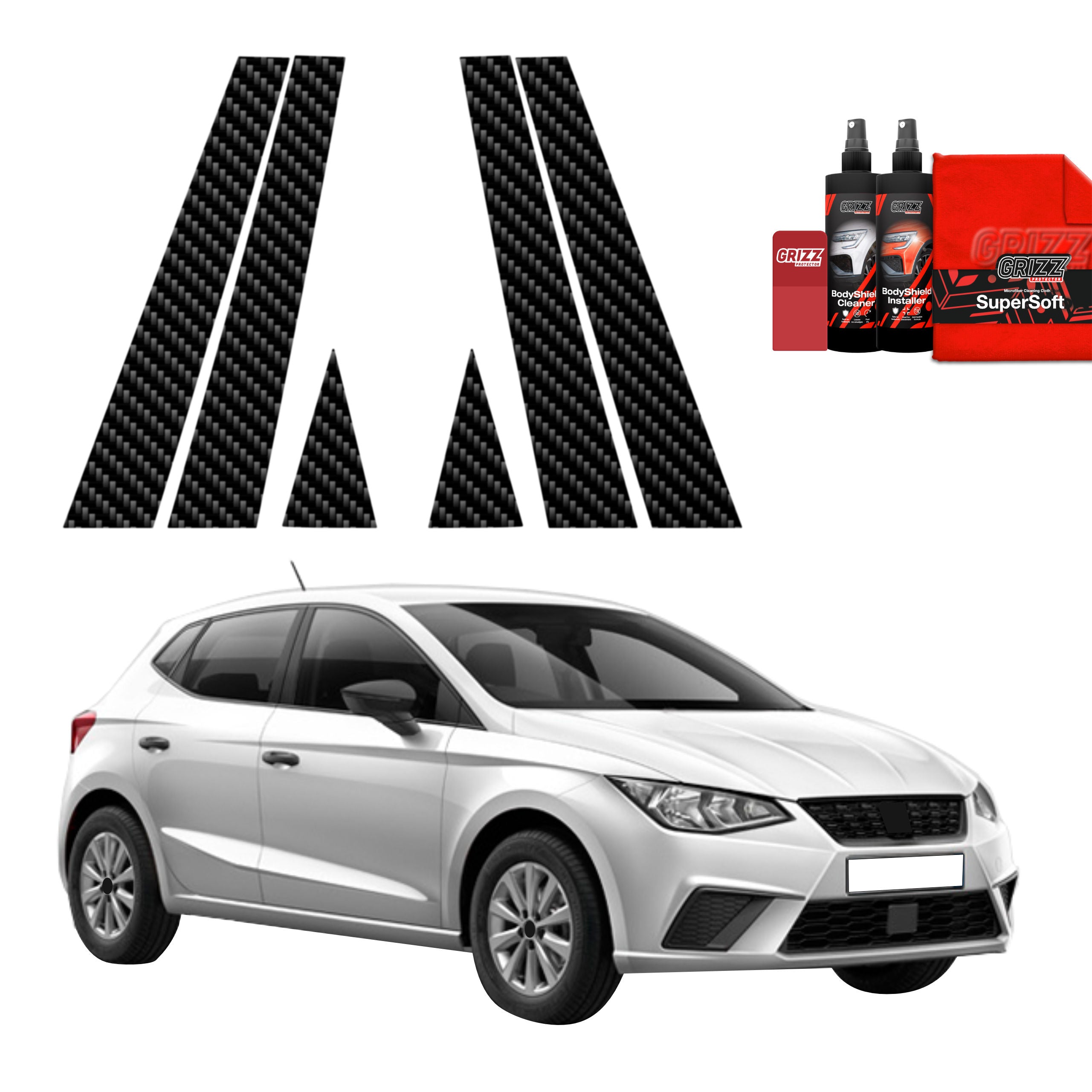 6in1 Kohlenstoff Schutzfolie Grizz Protector für B-C-Säule - Seat Ibiza (2021-2026)