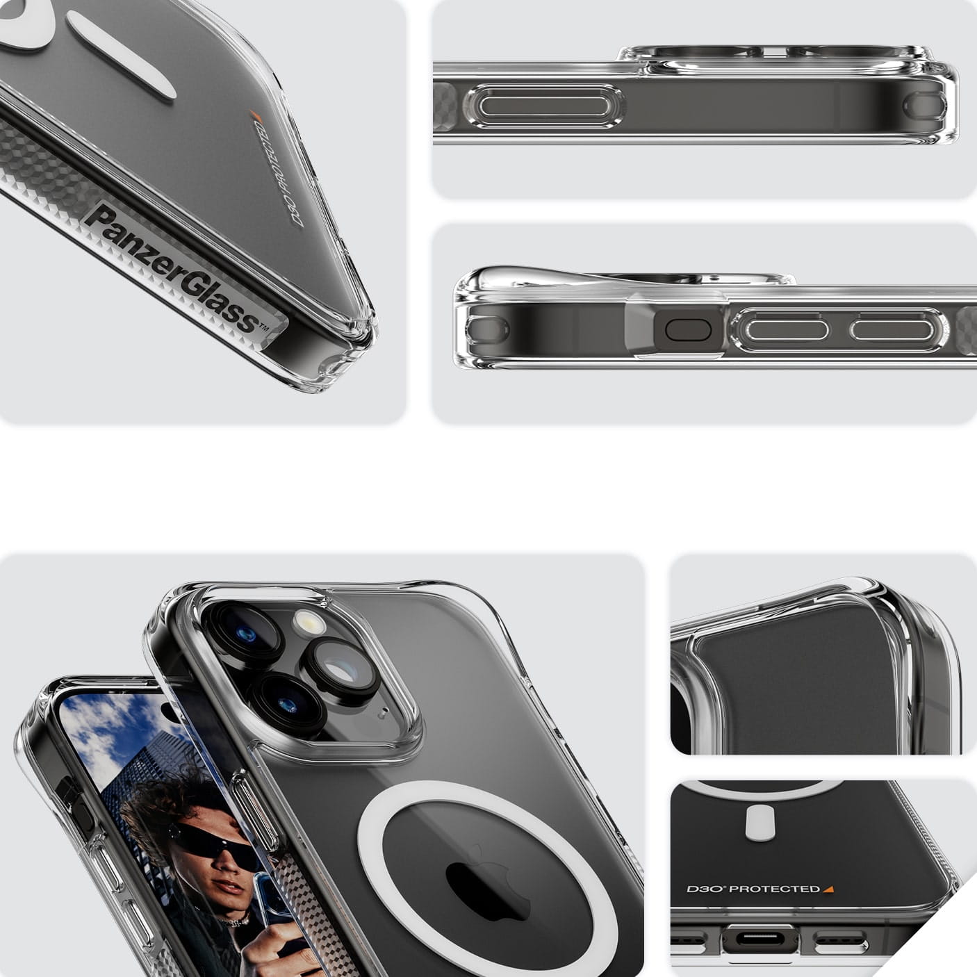 Antibakterielle Schutzhülle PanzerGlass HardCase MagSafe für Apple iPhone 15 Pro Max, Transparent