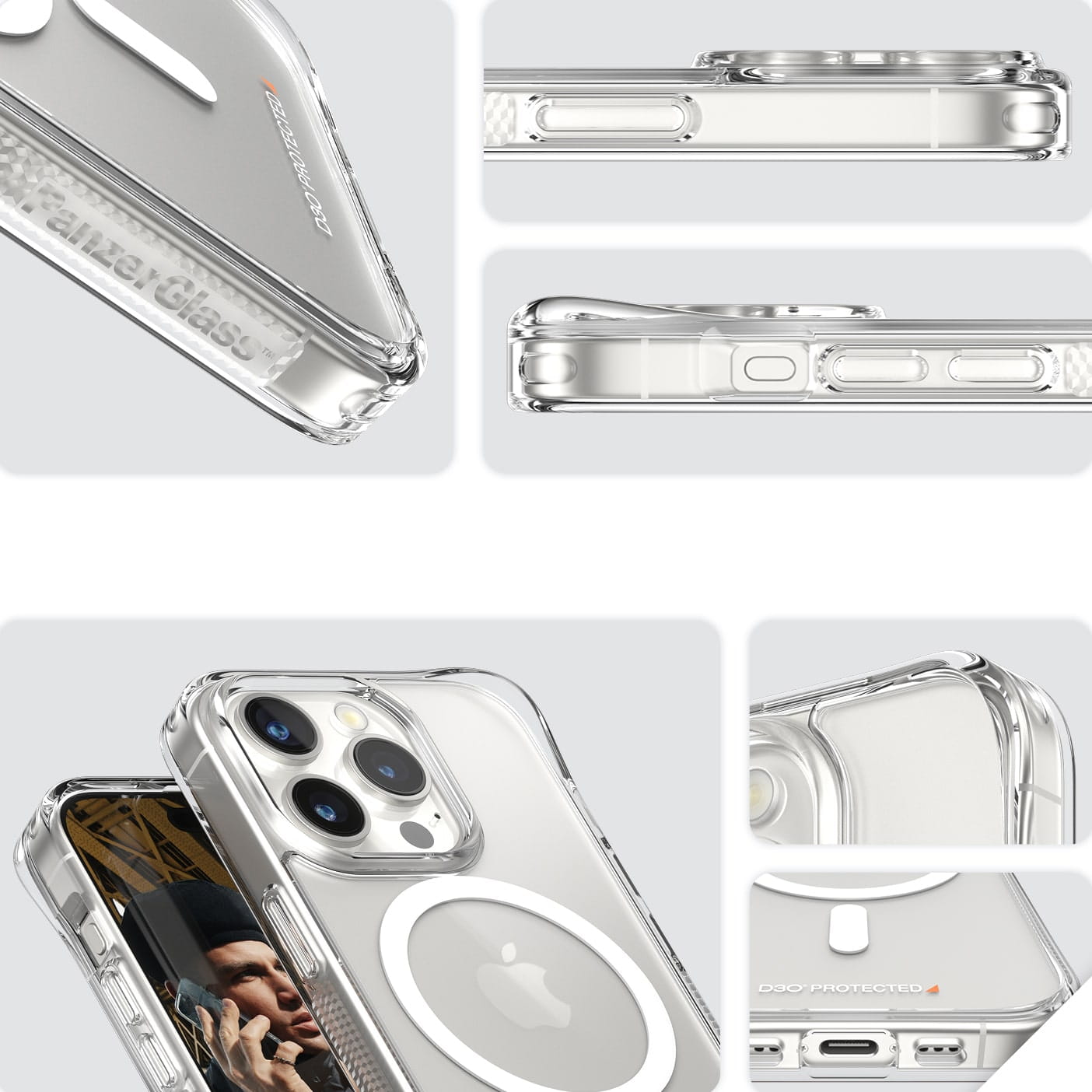 Antibakterielle Schutzhülle PanzerGlass HardCase MagSafe für Apple iPhone 15 Pro, Transparent