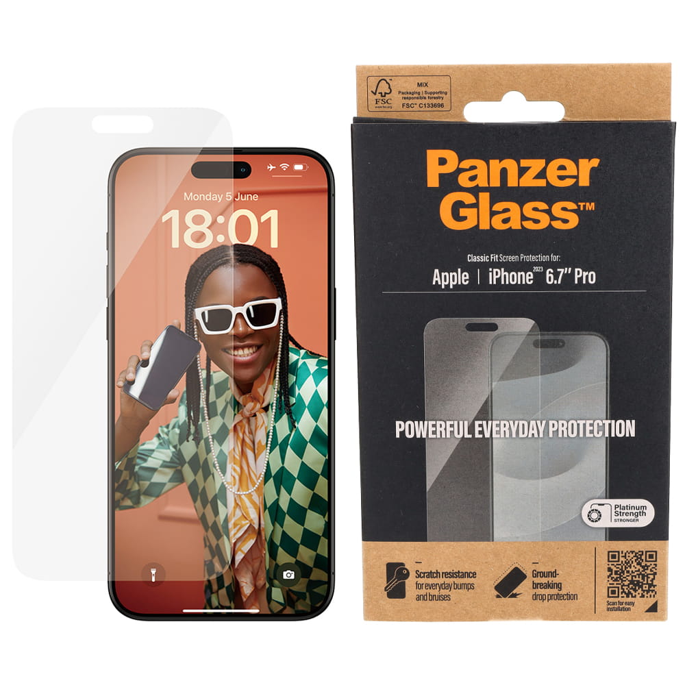 Gehärtetes Glas PanzerGlass Classic Fit für iPhone 15 Pro Max