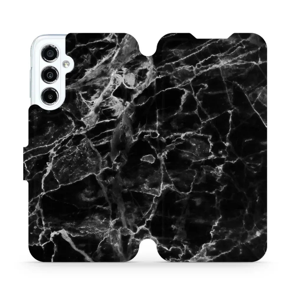 Handyhülle mit klappe für Galaxy M34 5G, Mobiwear Book, Schwarzer Marmor