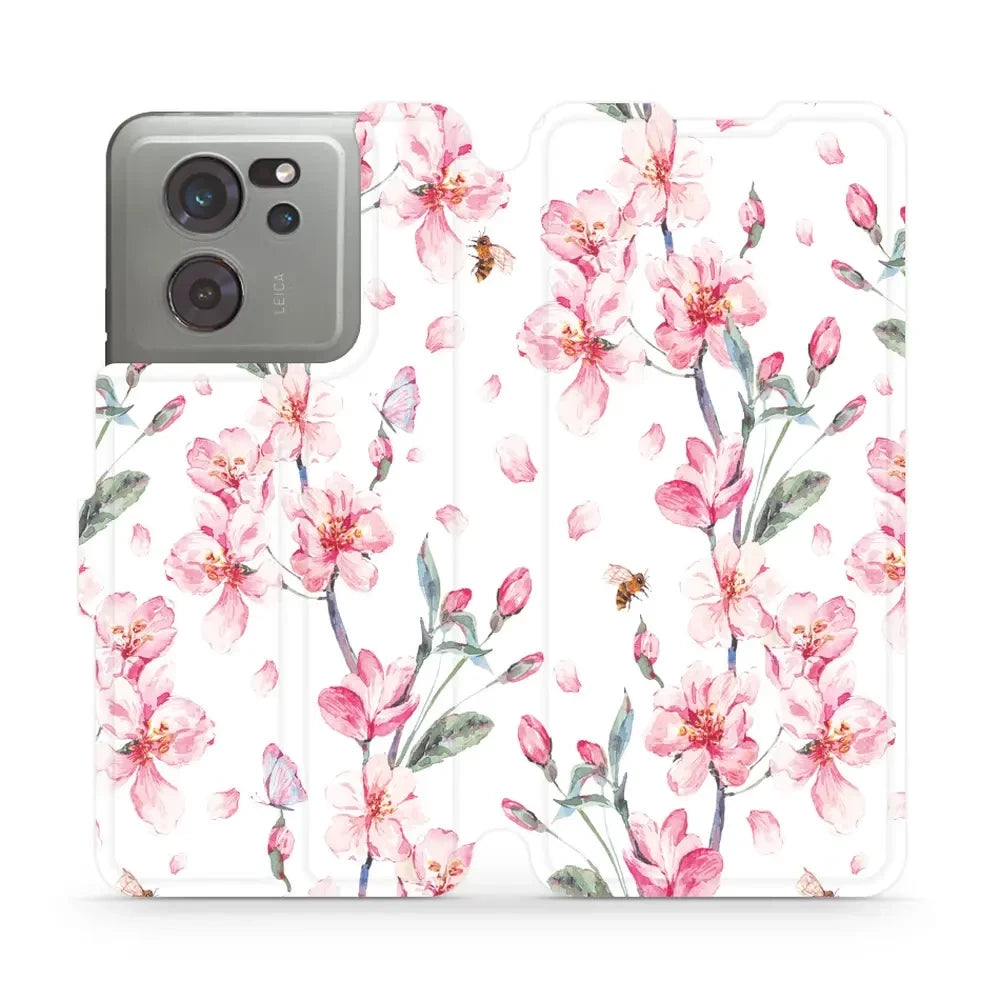Handyhülle mit klappe für Xiaomi 13T, Mobiwear Book, Rosa Frühling