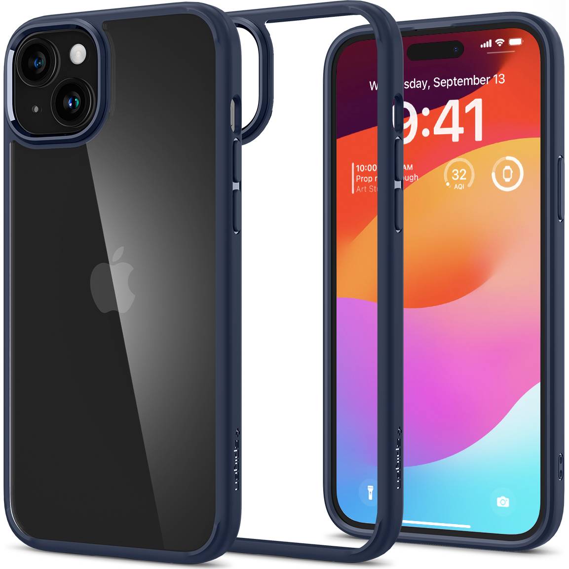 Schutzhülle für iPhone 15, Spigen Ultra Hybrid, Transparent-Dunkelblau