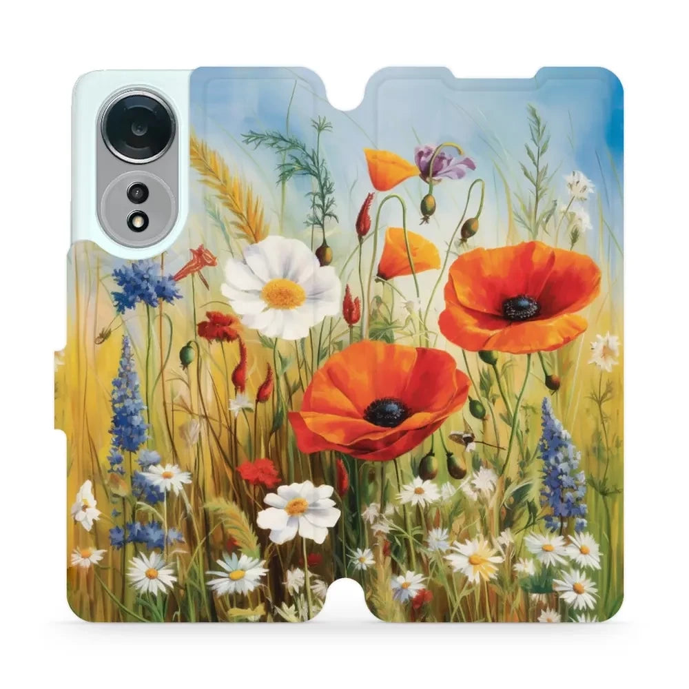 Handyhülle mit klappe für Oppo A58, Mobiwear Book, Wiesenblumen