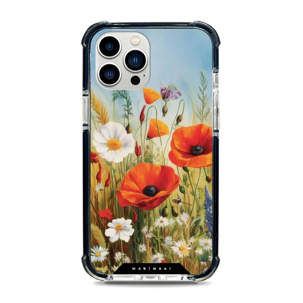Handyhülle für iPhone 12 Pro Max mit MagSafe, Mobiwear Elite Bumper, Wiesenblumen