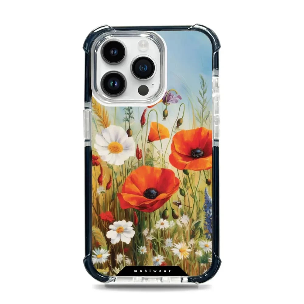 Handyhülle für iPhone 14 Pro Max mit MagSafe, Mobiwear Elite Bumper, Wiesenblumen