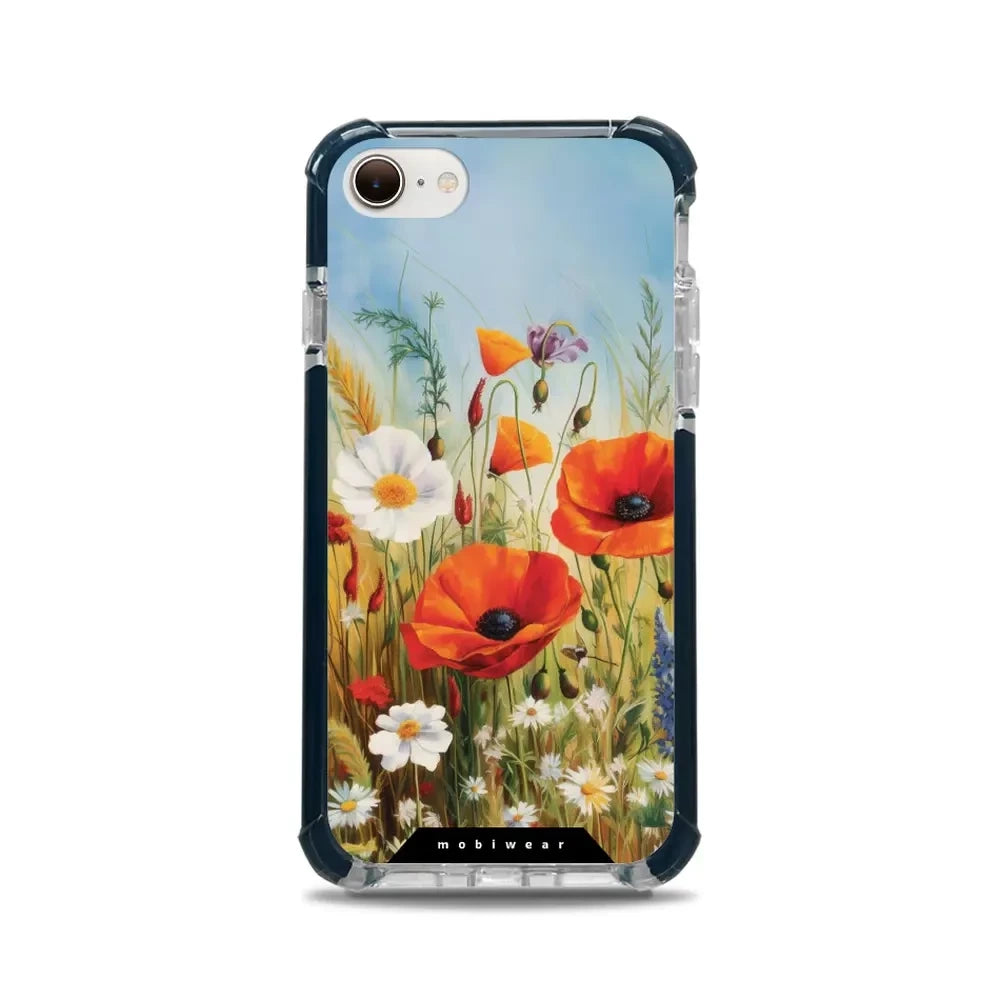 Handyhülle für iPhone SE 2022 mit MagSafe, Mobiwear Elite Bumper, Wiesenblumen