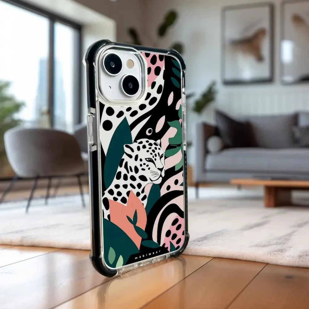 Handyhülle für iPhone 15 Plus mit MagSafe, Mobiwear Elite Bumper, Tropischer Gepard