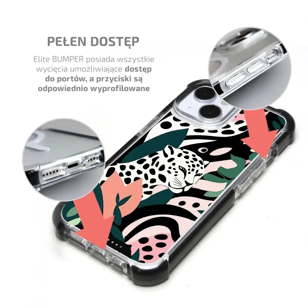 Handyhülle für iPhone 15 Plus mit MagSafe, Mobiwear Elite Bumper, Tropischer Gepard