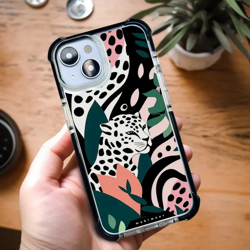 Handyhülle für iPhone 15 Plus mit MagSafe, Mobiwear Elite Bumper, Tropischer Gepard