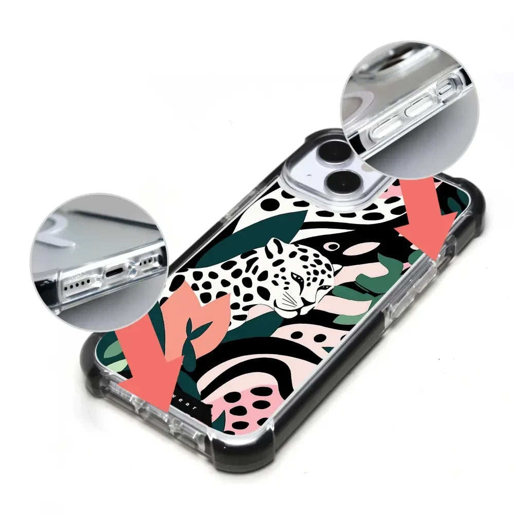 Handyhülle für iPhone 15 Pro mit MagSafe, Mobiwear Elite Bumper, Tropischer Gepard