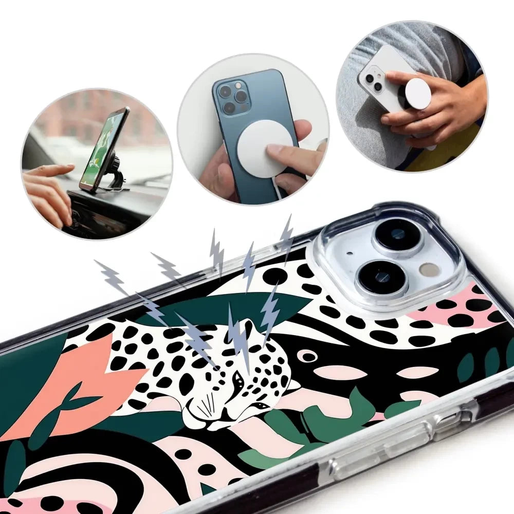 Handyhülle für iPhone 15 Pro mit MagSafe, Mobiwear Elite Bumper, Tropischer Gepard