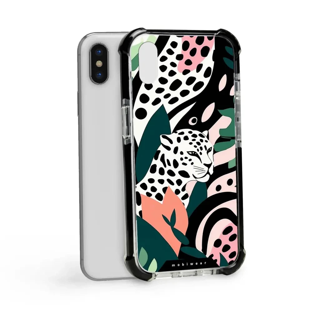 Handyhülle für iPhone X mit MagSafe, Mobiwear Elite Bumper, Tropischer Gepard