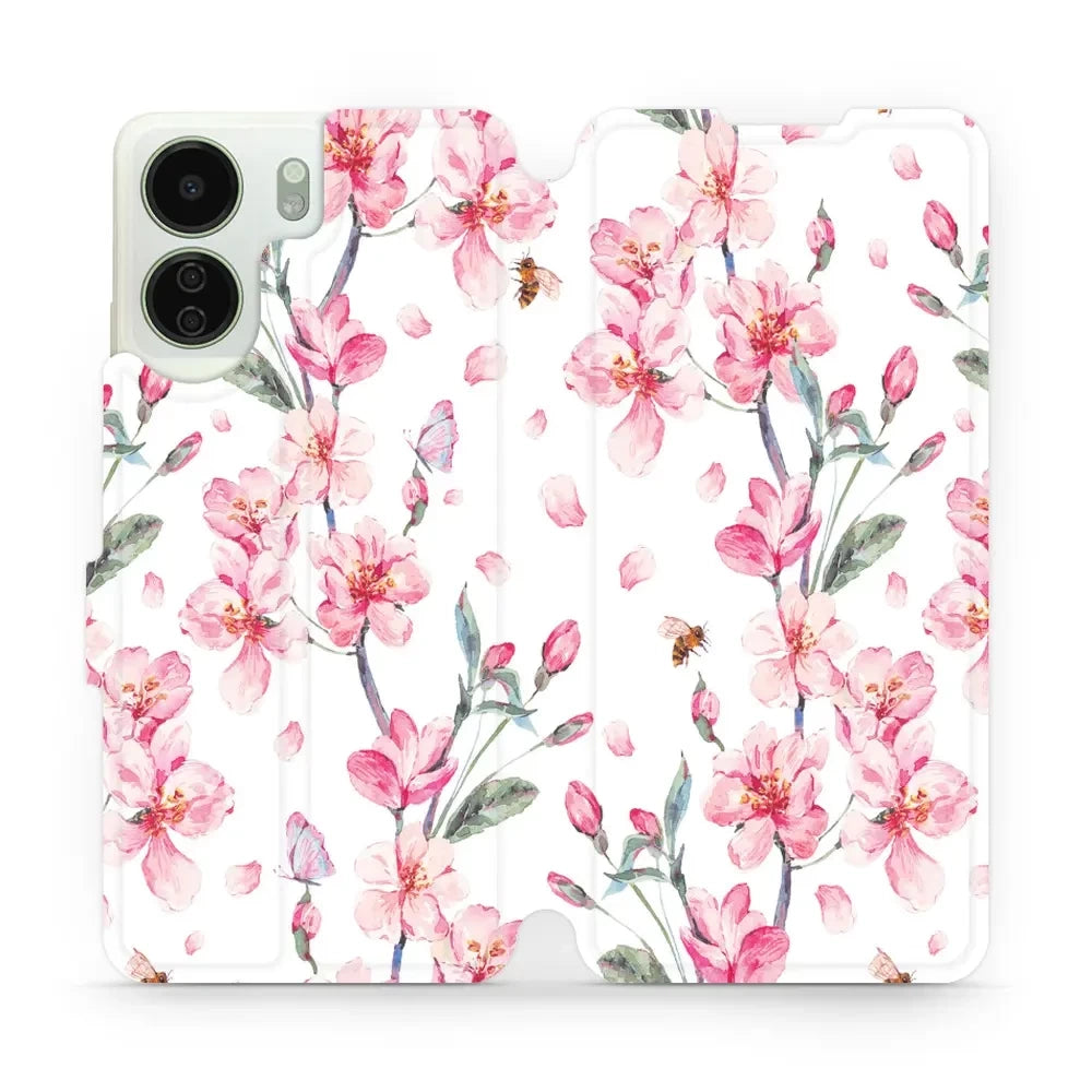 Handyhülle mit klappe für Xiaomi Redmi 13C 5G, Mobiwear Book, Rosa Frühling