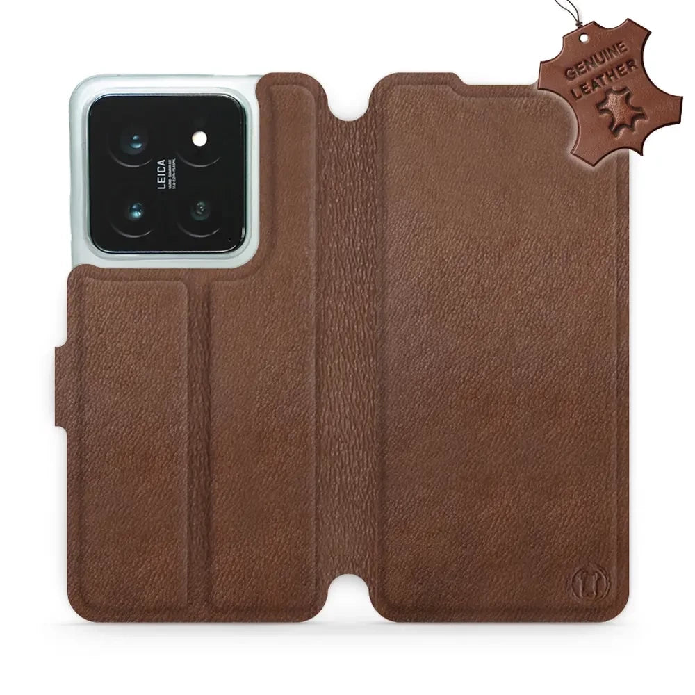 Echtleder Handyhülle für Xiaomi 14 Pro, Mobiwear Leather, Braun
