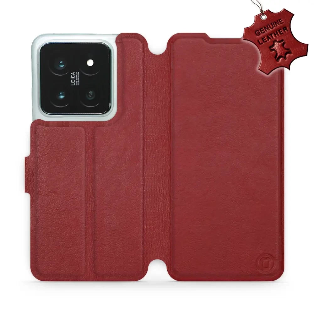 Echtleder Handyhülle für Xiaomi 14 Pro, Mobiwear Leather, Dunkelrot