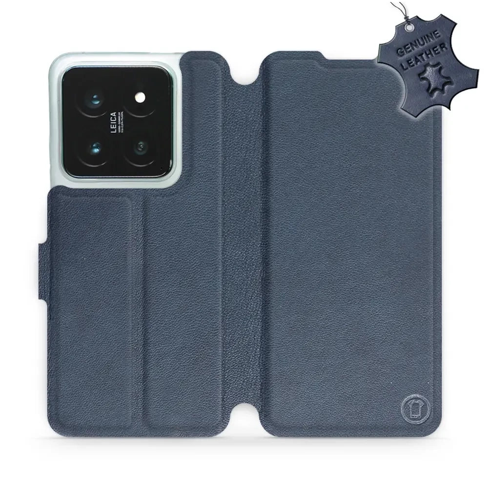 Echtleder Handyhülle für Xiaomi 14 Pro, Mobiwear Leather, Dunkelblau