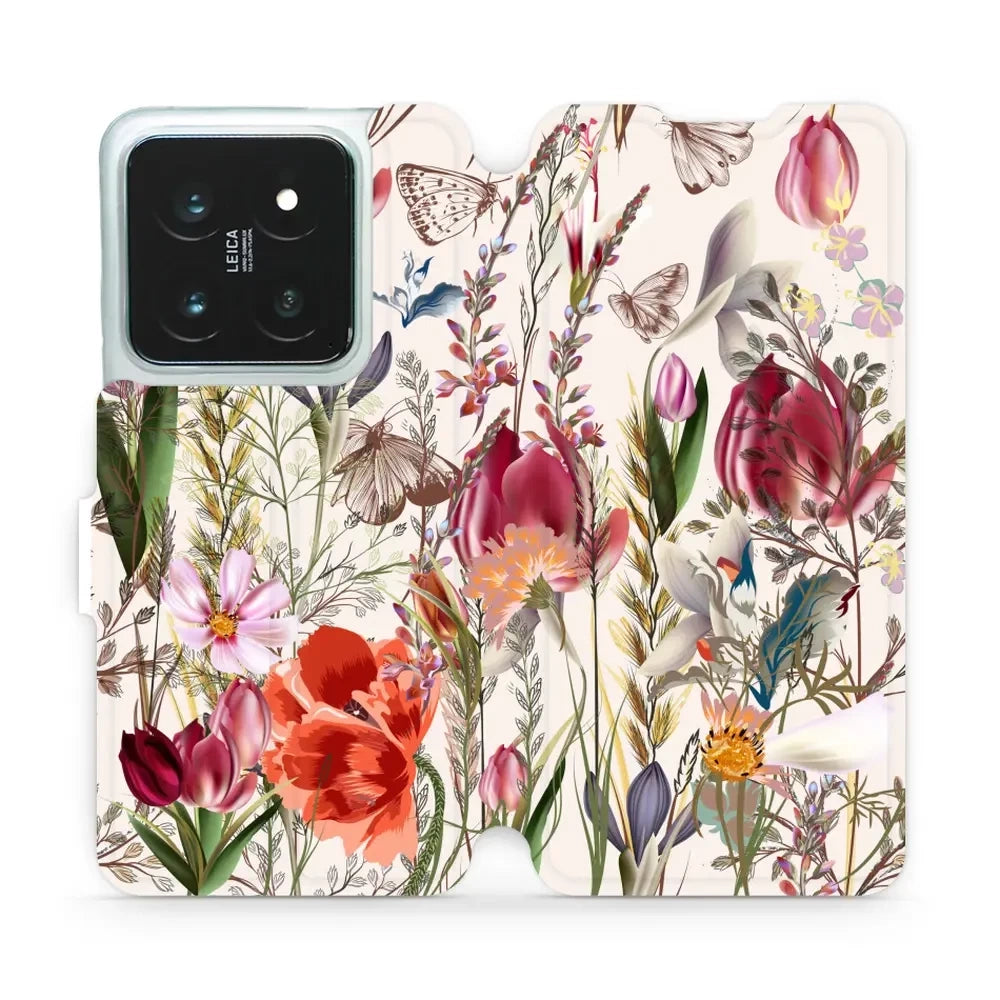 Handyhülle mit klappe für Xiaomi 14 Pro, Mobiwear Book, Blumenstrauß