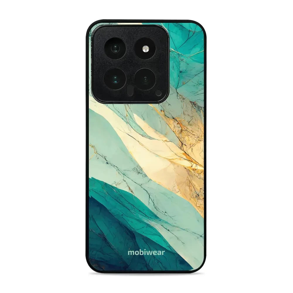 Handyhülle für Xiaomi 14, Mobiwear Glossy Case, Türkis-Marmor