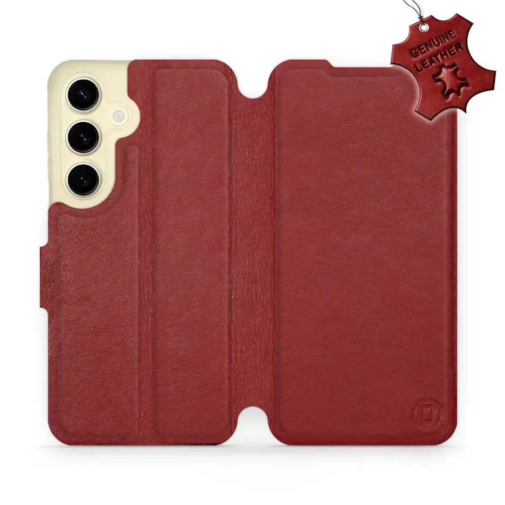 Echtleder Handyhülle für Galaxy S24, Mobiwear Leather, Dunkelrot