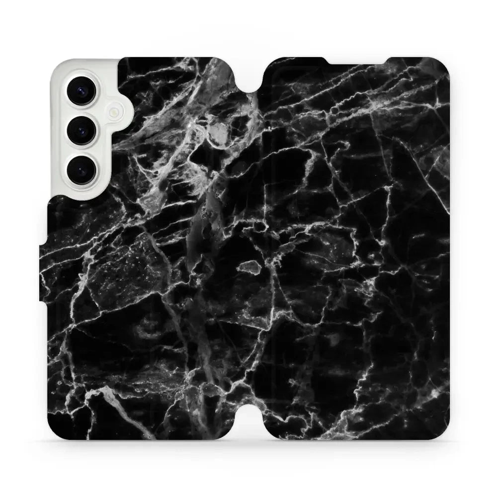 Handyhülle mit klappe für Galaxy S24 Plus, Mobiwear Book, Schwarzer Marmor