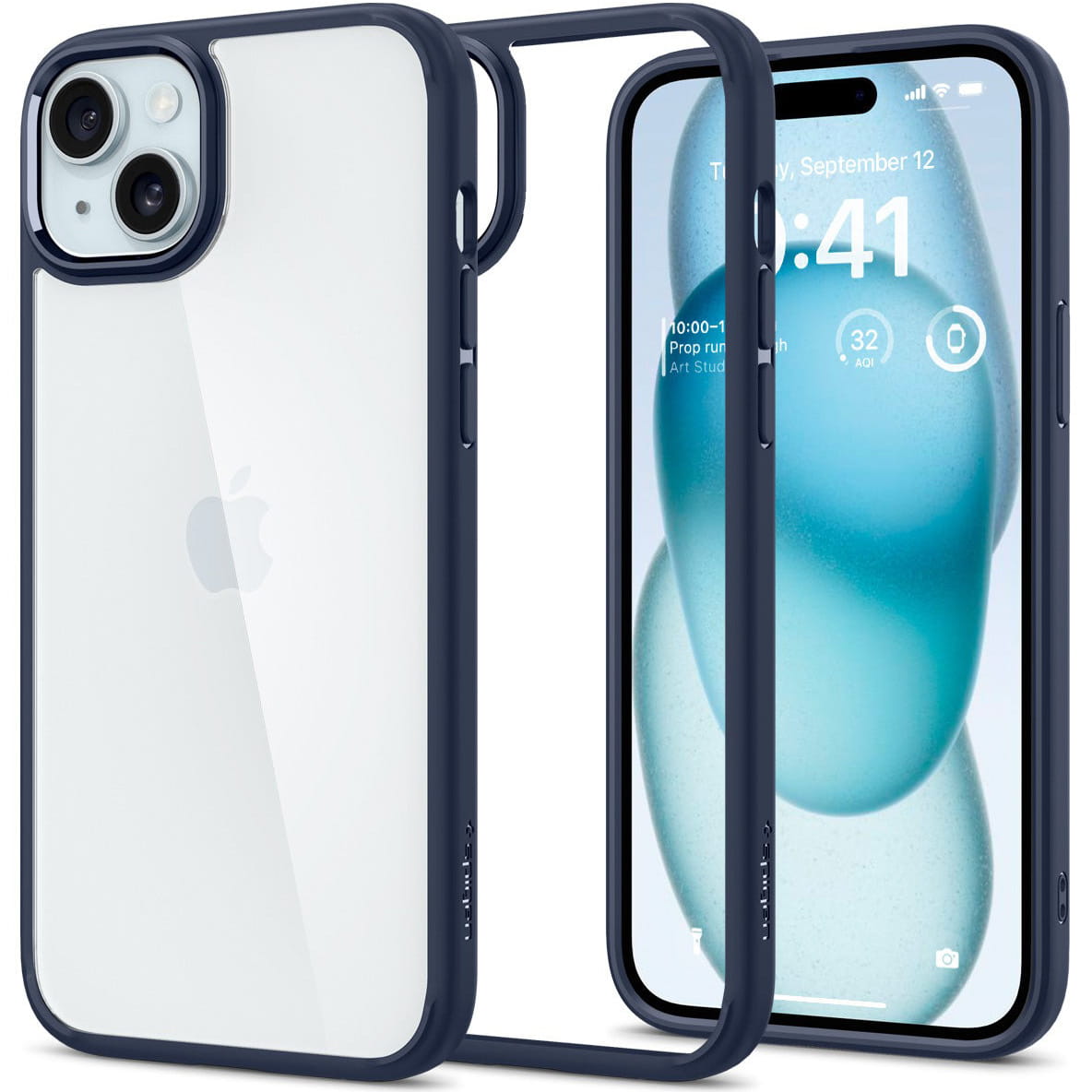 Schutzhülle für iPhone 15, Spigen Ultra Hybrid, Transparent-Dunkelblau