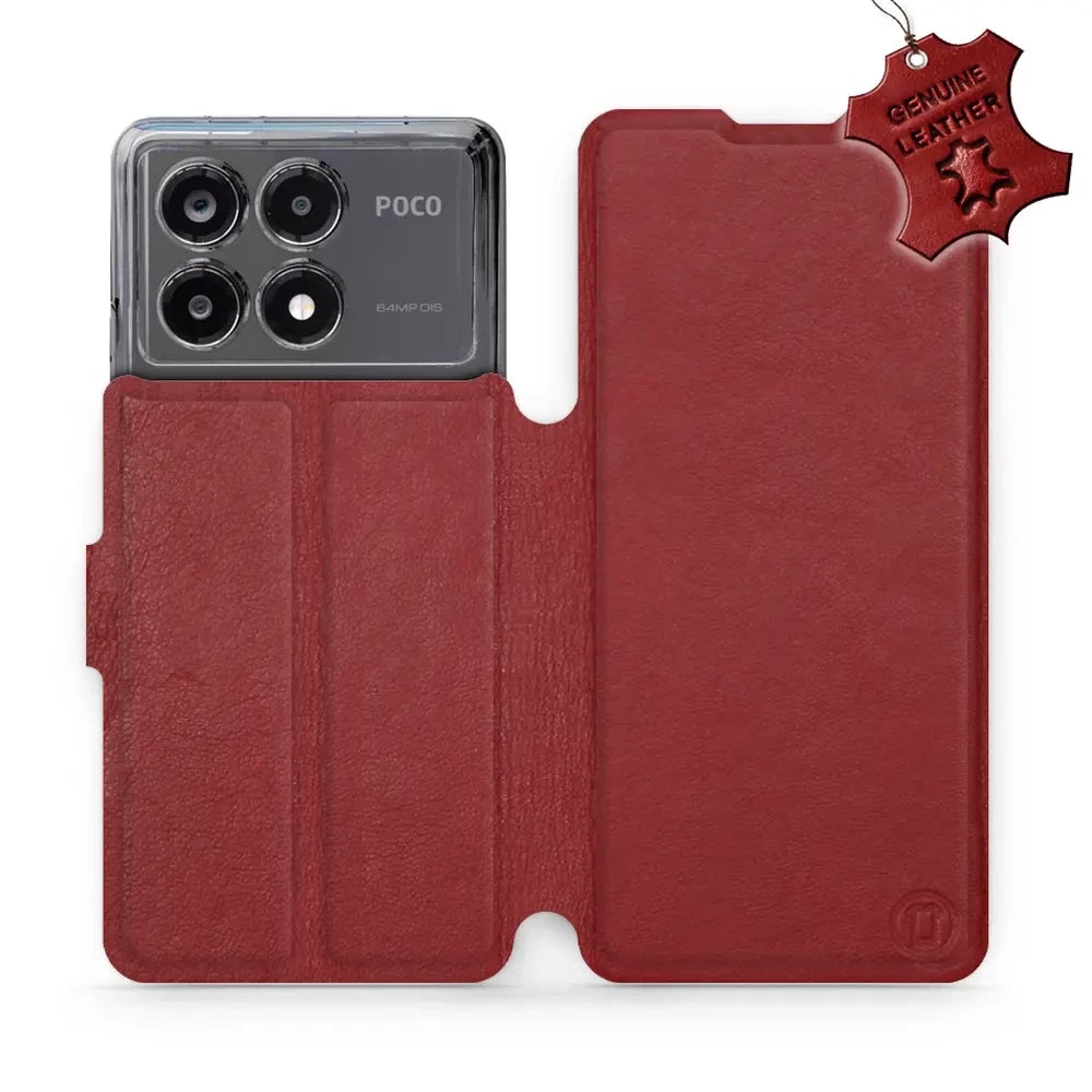 Echtleder Handyhülle für Xiaomi POCO X6 Pro, Mobiwear Leather, Dunkelrot