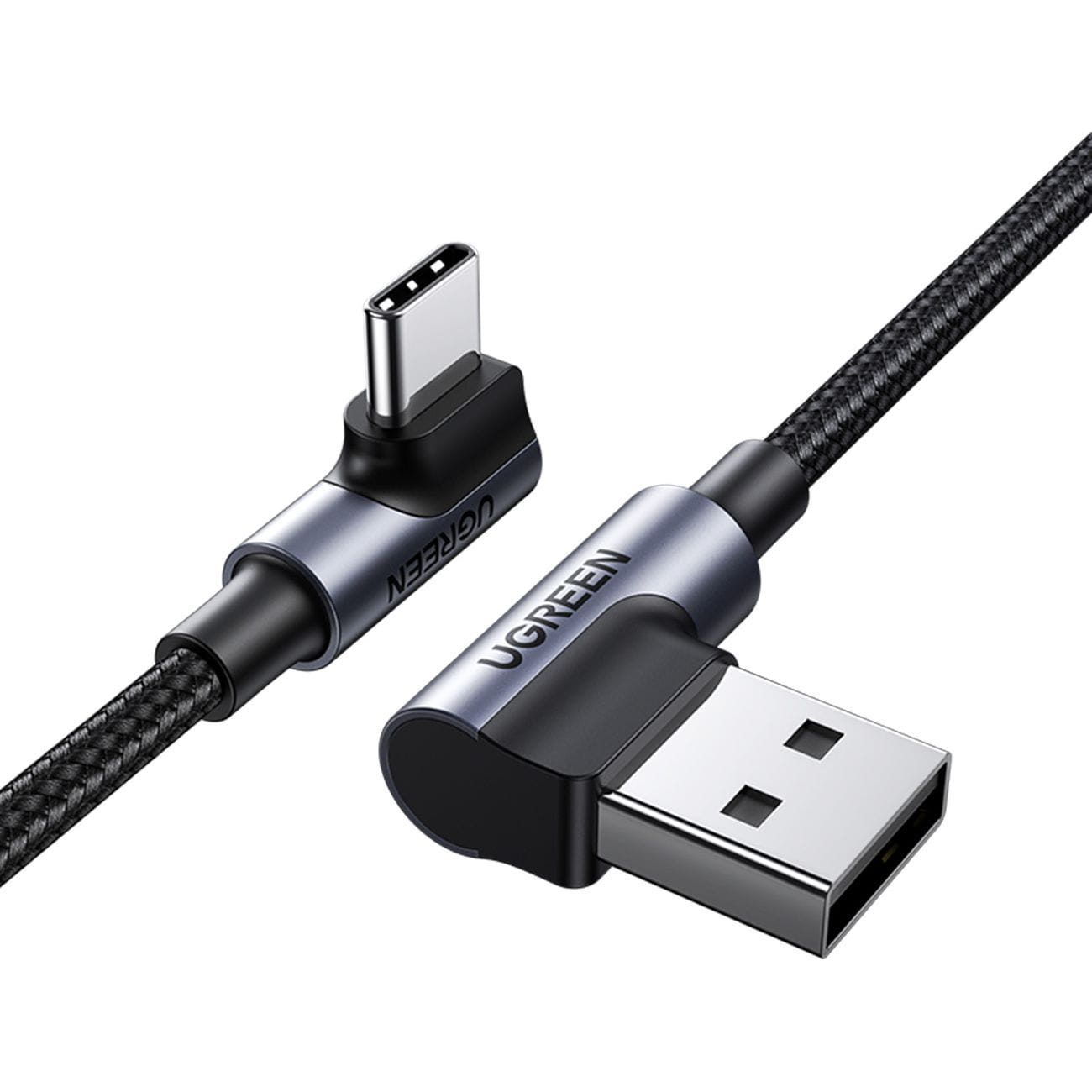 Ugreen US176 USB-A / USB-C abgewinkeltes Kabel, QC 3.0, 480Mbps, 3A, 3m, Schwarz