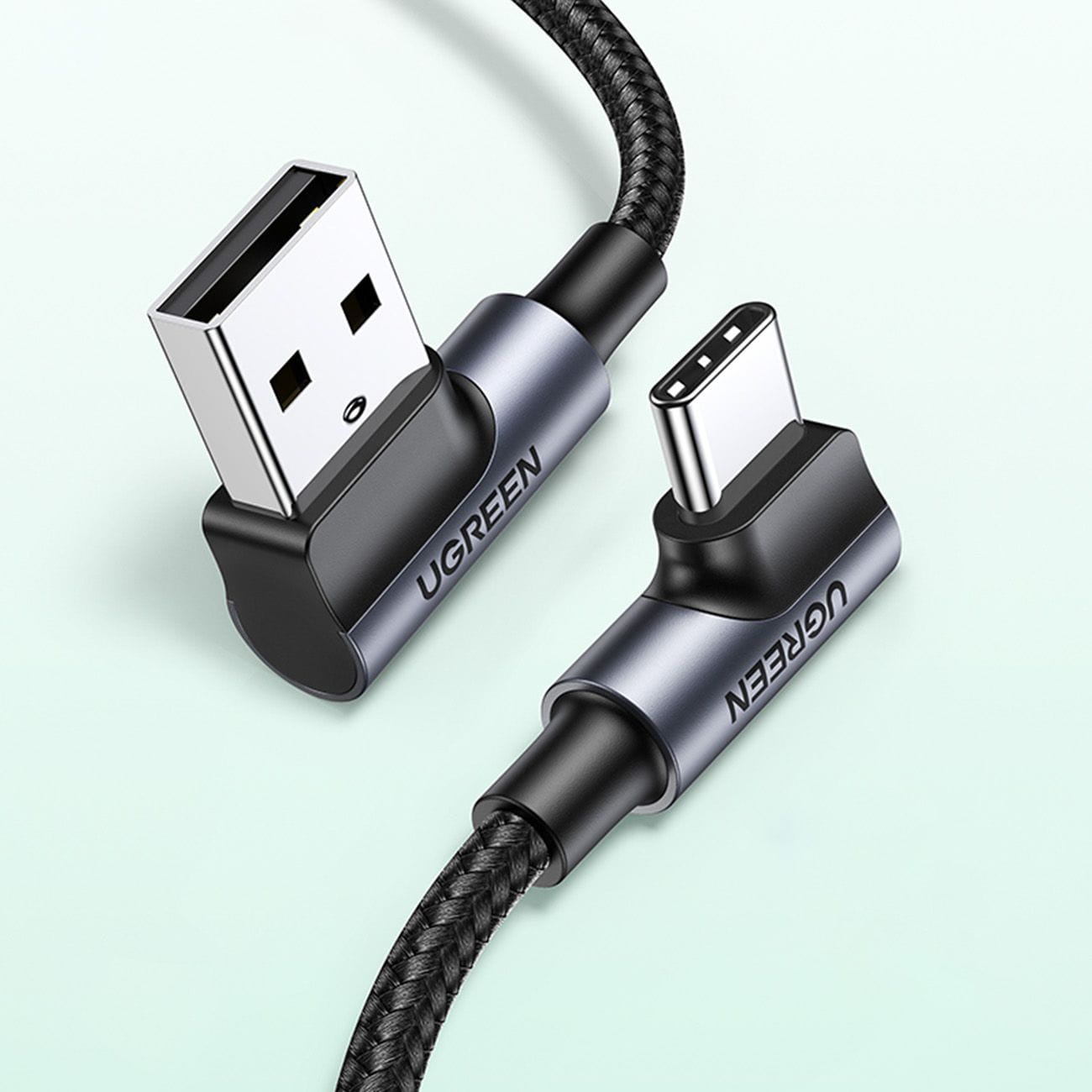 Ugreen US176 USB-A / USB-C abgewinkeltes Kabel, QC 3.0, 480Mbps, 3A, 3m, Schwarz