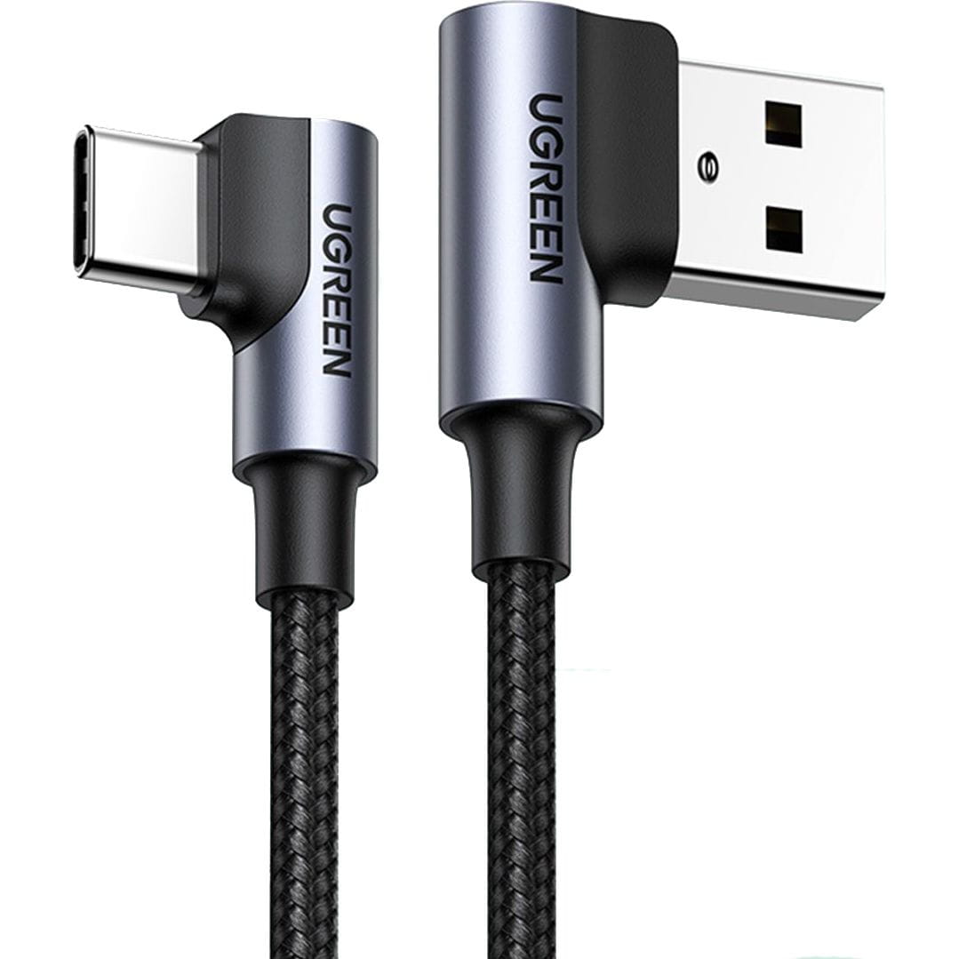 Ugreen US176 USB-A / USB-C abgewinkeltes Kabel, QC 3.0, 480Mbps, 3A, 3m, Schwarz