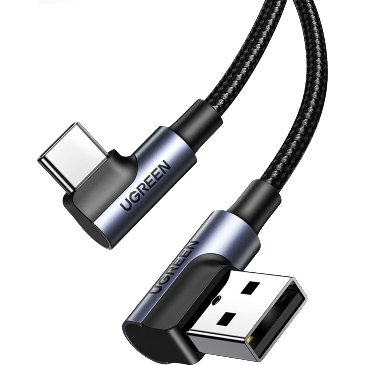 Ugreen US176 USB-A / USB-C abgewinkeltes Kabel, QC 3.0, 480Mbps, 3A, 3m, Schwarz