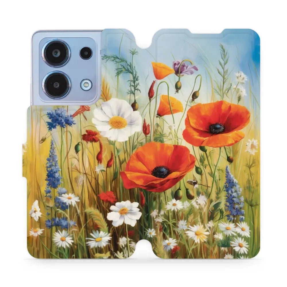 Handyhülle mit klappe für Xiaomi Redmi Note 13 4G, Mobiwear Book, Wiesenblumen
