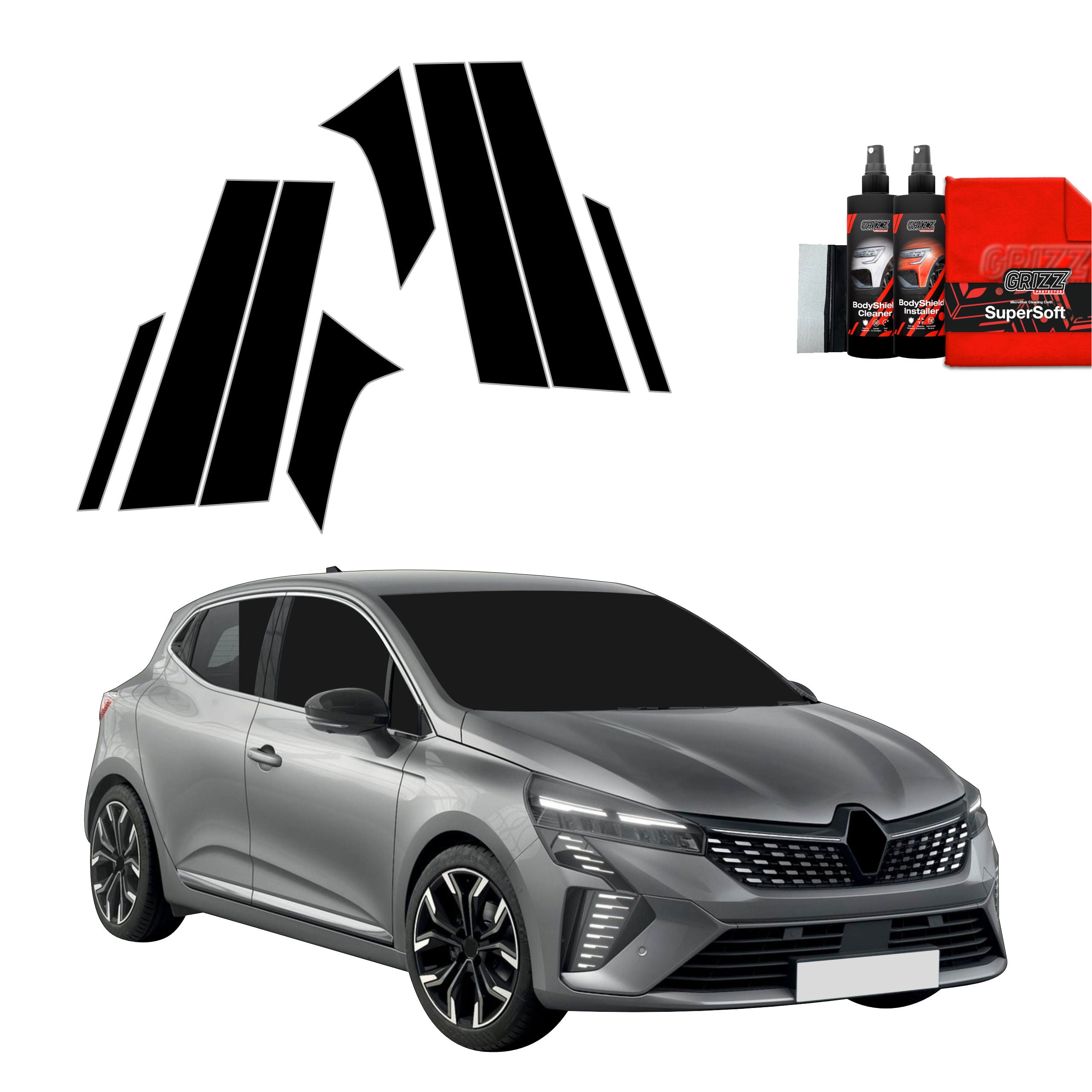 8in1 Schwarze Grizz Protector schutzfolie für C-Säule - Renault Clio (2020-2024)