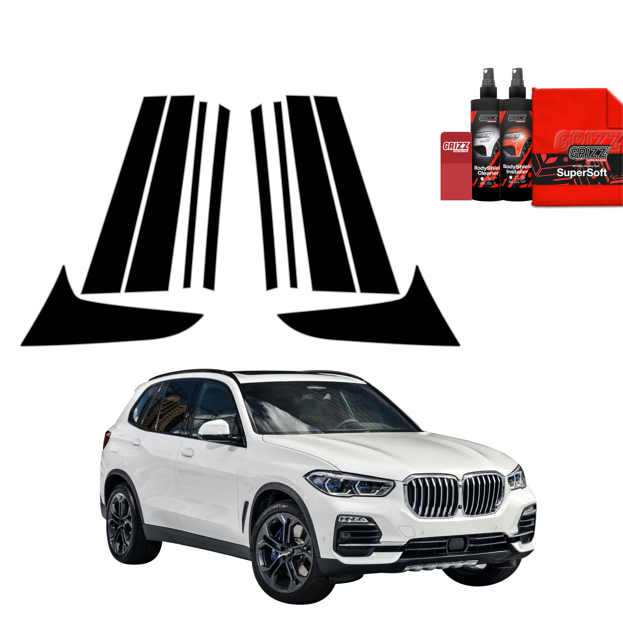 10in1 Schwarze Grizz Protector schutzfolie für B-C-Säule - BMW X5 (2018-2023)