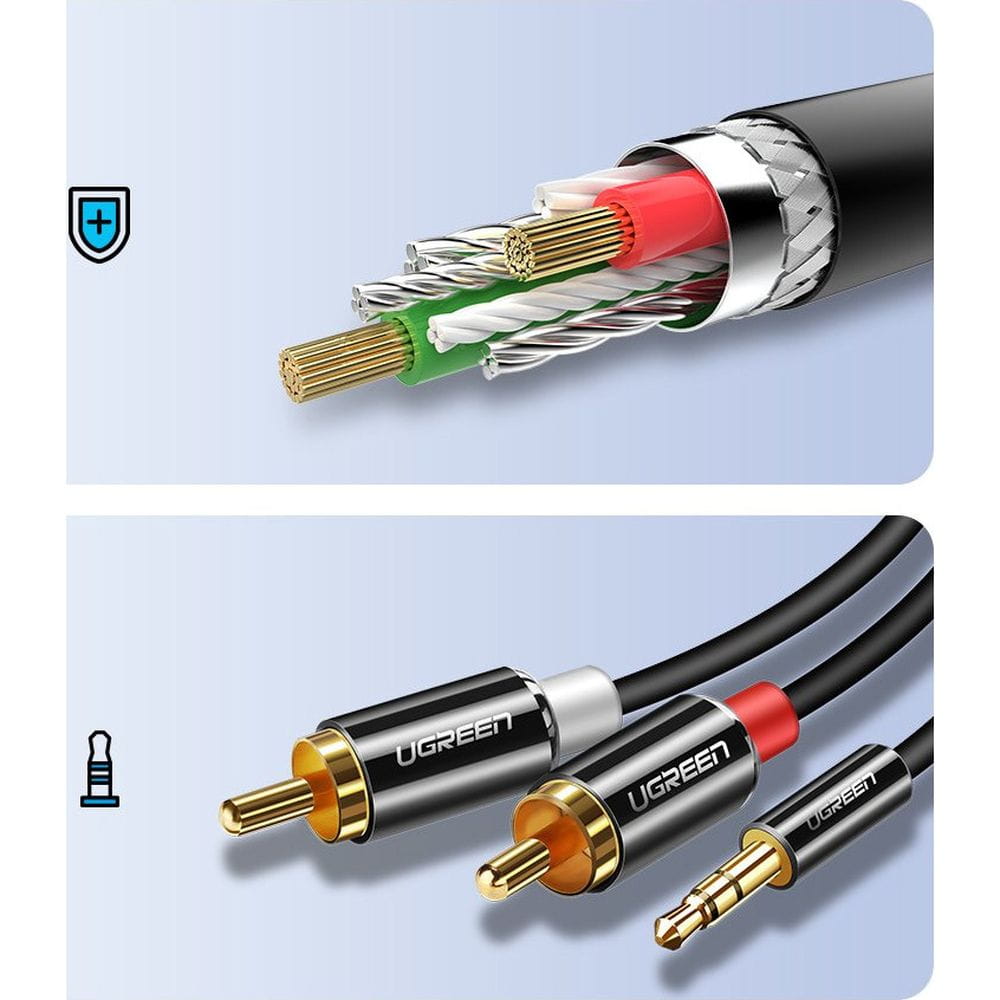 Audiokabel Ugreen 3,5 mm mini jack (männlich), 2x RCA, 3 m, Schwarz
