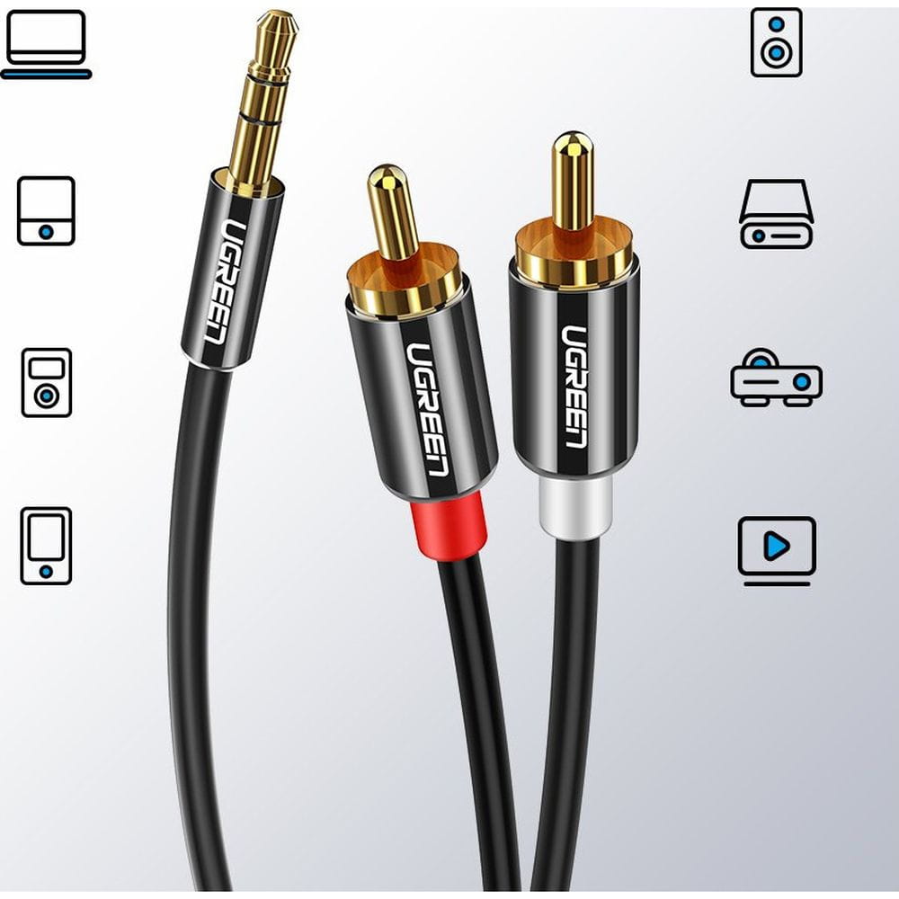 Audiokabel Ugreen 3,5 mm mini jack (männlich), 2x RCA, 3 m, Schwarz