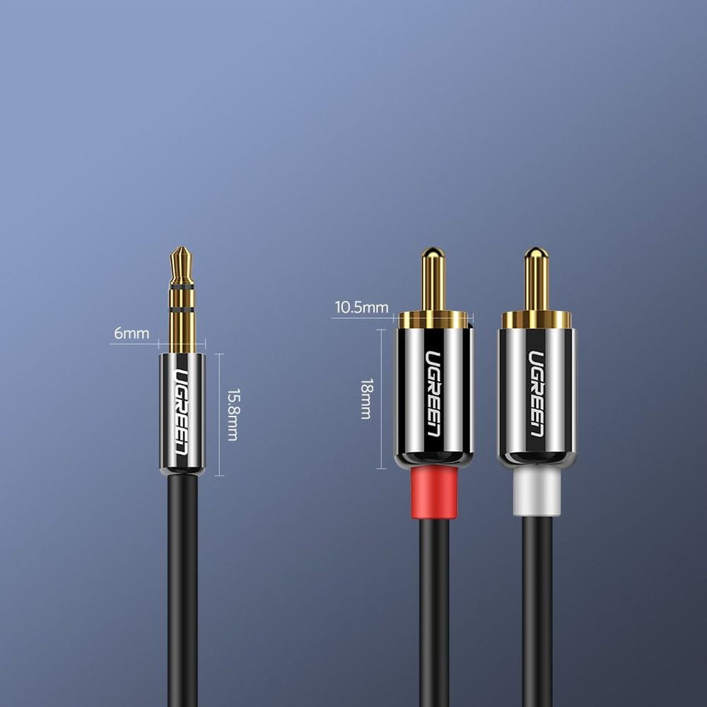 Audiokabel Ugreen 3,5 mm mini jack (männlich), 2x RCA, 3 m, Schwarz